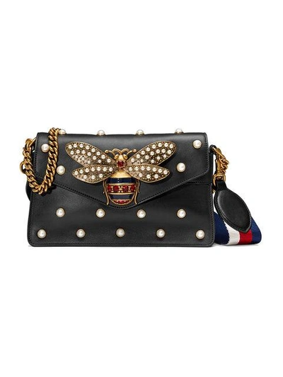 Gucci Broadway Pearly Bee Shoulder Bag In Blue