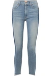 MOTHER THE STUNNER STRIPED CROPPED FRAYED HIGH-RISE SKINNY JEANS