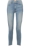 Mother The Stunner Striped Cropped Frayed High-rise Skinny Jeans In Light Denim