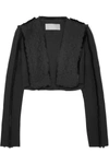 ANTONIO BERARDI CROPPED FRINGED BRODERIE ANGLAISE AND CREPE JACKET
