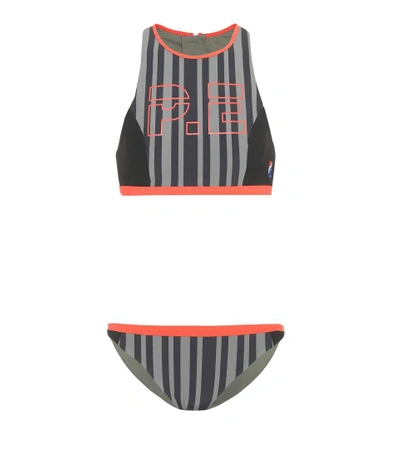 P.e Nation Back Paddle Cross-back Striped Two-piece Bikini In Grey