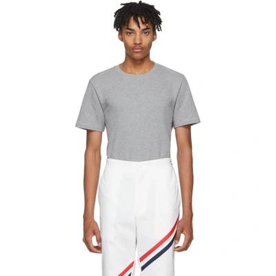 Thom Browne Light Grey Cotton Pique Center Back Stripe Relaxed Fit Tee