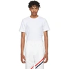 Thom Browne Center-back Striped Piqué T-shirt With Ribbed Crew Neck In 100 White