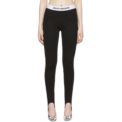 Paco Rabanne Jersey Stirrup Leggings W/ Logo Details, Black In Black