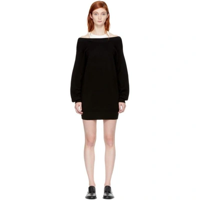 Alexander Wang T Off-the-shoulder Layered Ribbed Merino Wool-blend And Cotton Mini Dress In Black