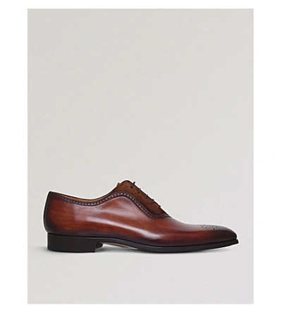 Magnanni Perforated Leather And Suede Oxford Shoes In Brown
