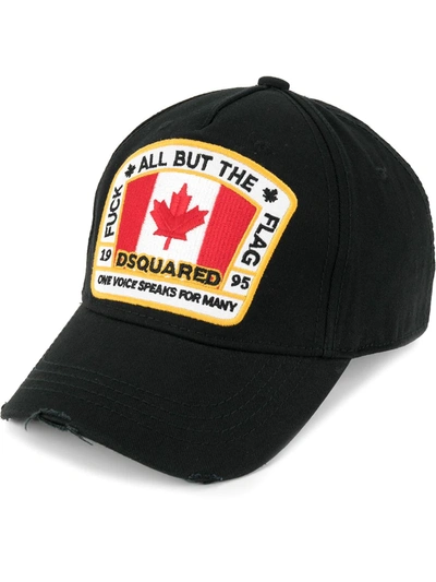 Dsquared2 Flag Patch Cotton Canvas Baseball Hat In Black