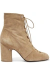 LAURENCE DACADE WOMAN MILLY LEATHER-TRIMMED LACE ANKLE BOOTS SAND,US 1071994536739554