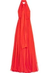 ALEXANDER MCQUEEN CRINKLED SILK-CHIFFON HALTERNECK GOWN,3074457345618079028