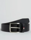 Tommy Hilfiger Denton Flag Logo Leather Belt In Black In Black