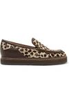 SEE BY CHLOÉ WOMAN LEATHER-TRIMMED LEOPARD-PRINT CALF HAIR LOAFERS ANIMAL PRINT,US 1071994536701291