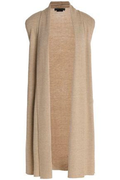 Alice And Olivia Randi Long Open Front Ribbed Wool Waistcoat In Camel