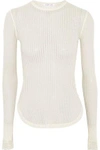 HELMUT LANG WOMAN LACE-TRIMMED RIBBED OPEN-KNIT COTTON TOP IVORY,US 4772211931121171