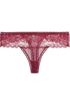 STELLA MCCARTNEY WOMAN SUZIE DOTING LOW-RISE LEAVERS LACE THONG BURGUNDY,US 4772211930160775