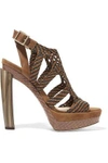 JIMMY CHOO JIMMY CHOO WOMAN WOVEN LEATHER, SUEDE AND ELAPHE SANDALS TAN,3074457345617801493