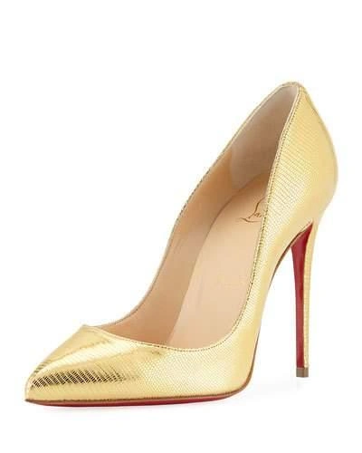 Christian Louboutin Pigalle Follies Embossed Red Sole Pump In Gold