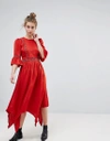 MOON RIVER EMBROIDERED MIDI DRESS - RED,MR3258