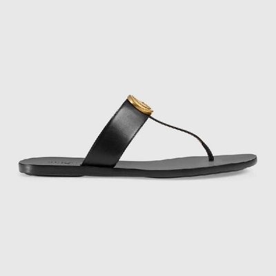 GUCCI GUCCI LEATHER THONG SANDAL WITH DOUBLE G,497444A3N001000