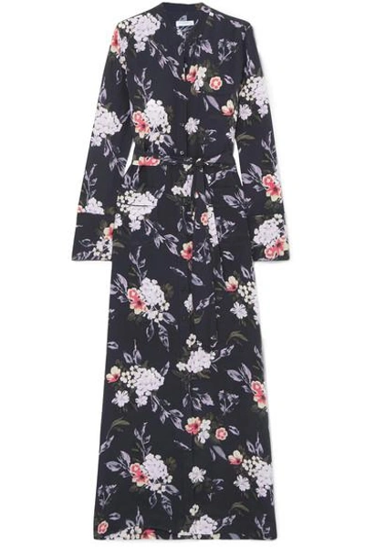Equipment Woman Britten Floral-print Washed-silk Maxi Dress Charcoal In Black