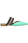MALONE SOULIERS + ROKSANDA HANNAH CANVAS-TRIMMED LEATHER SLIPPERS
