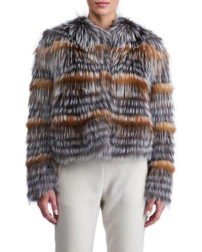 Gorski Fox Fur Cropped Layered Jacket In Purple/white