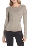 Alo Yoga Lark Mesh Inset Long Sleeve Yoga Top In Gravel Heather