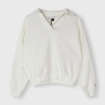 10days Texture Fleece Polo Sweater In Ecru