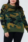 11 Degrees Army Camo Knit Relaxed Fit Sweater In Green In Green