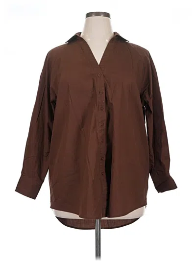 Pre-owned 11 Honore 3/4 Sleeve Button Down Shirt In Brown