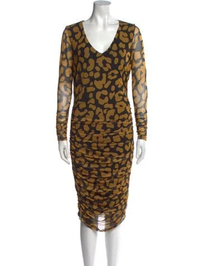 Pre-owned 11 Honore Animal Print Midi Length Dress In Black