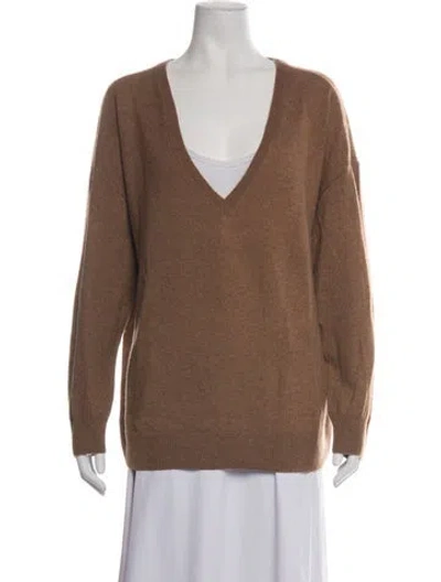 Pre-owned 11 Honore Cashmere V-neck Sweater W/ Tags In Brown