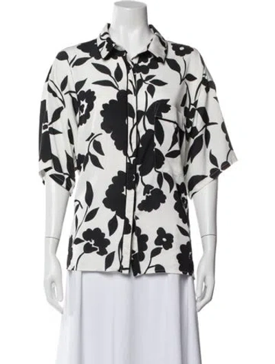 Pre-owned 11 Honore Floral Print Short Sleeve Button-up Top In Multi