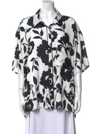Pre-owned 11 Honore Floral Print Short Sleeve Top W/ Tags In Black/white