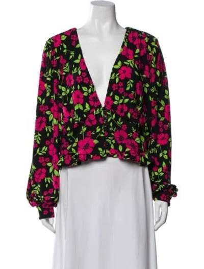 Pre-owned 11 Honore Floral Print V-neck Blouse W/ Tags In Multi
