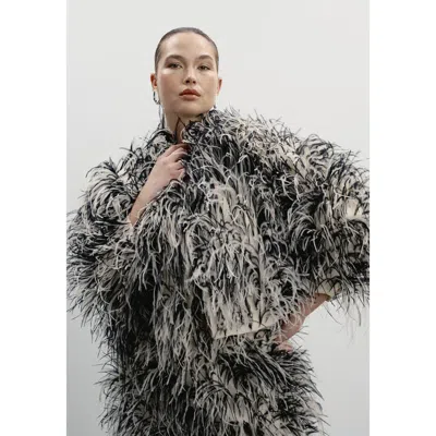 11 Honore 11 Honoré Ostrich Feather Cropped Jacket In Black