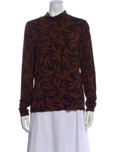 Pre-owned 11 Honore Patterned Mock Neck Top In Brown