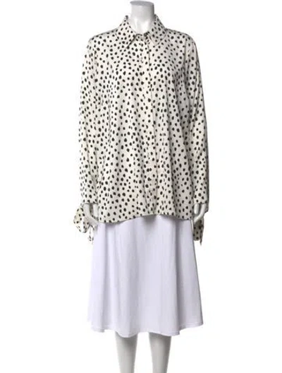 Pre-owned 11 Honore Polka Dot Print Long Sleeve Button-up Top In White
