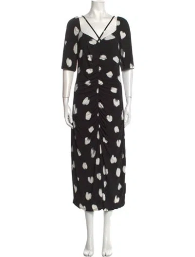 Pre-owned 11 Honore Polka Dot Print Midi Length Dress In Black