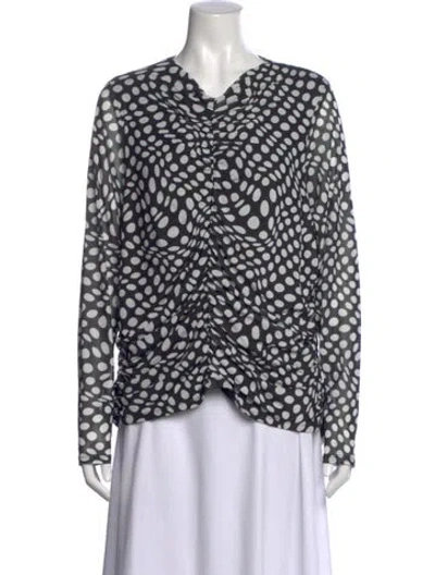Pre-owned 11 Honore Polka Dot Print V-neck Blouse In Black