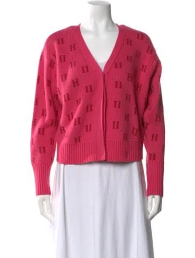 Pre-owned 11 Honore Printed V-neck Sweater In Pink