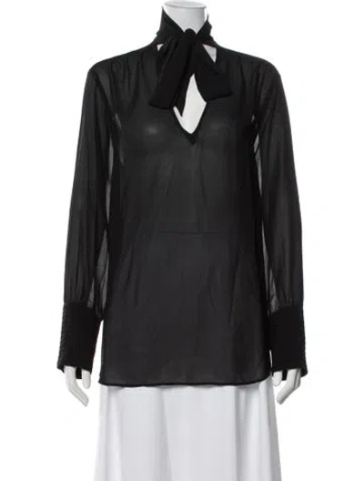 Pre-owned 11 Honore Tie Neck Long Sleeve Blouse In Black