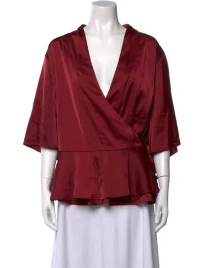 Pre-owned 11 Honore V-neck Short Sleeve Top In Red