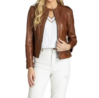 11 Uptown Classic Zip Front Jacket With Braids In Cognac In Green