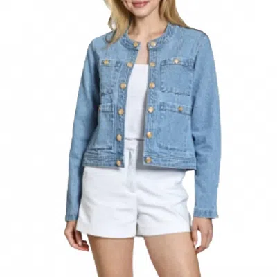 11 Uptown Collarless Denim Jacket In Light Indigo In Blue