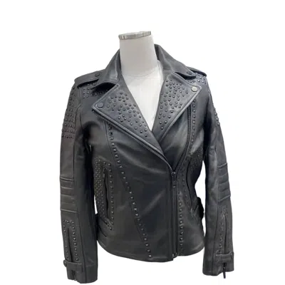 11 Uptown Women's Studded Leather Jacket In Black