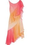 TEMPERLEY LONDON WOMAN MIRACLE ASYMMETRIC TIERED SILK DRESS CORAL,GB 4772211930600284