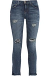 CURRENT ELLIOTT WOMAN THE UNEVEN CUT DISTRESSED MID-RISE SKINNY JEANS MID DENIM,US 4772211931984350