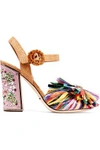 Dolce & Gabbana Woman Crystal-embellished Raffia Sandals Pink In Pink