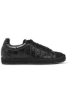 ALEXANDER WANG WOMAN RIAN CROC-EFFECT LEATHER AND WOVEN SNEAKERS BLACK,US 4772211931759188