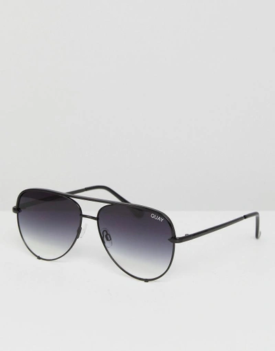 Quay High Key Mini Aviator Sunglasses In Black Fade